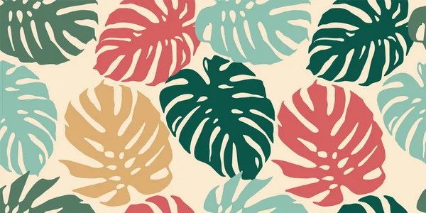 Modello tropicale senza cuciture con foglie astratte. Design moderno per carta, copertina, tessuto, arredamento d'interni e altro — Vettoriale Stock
