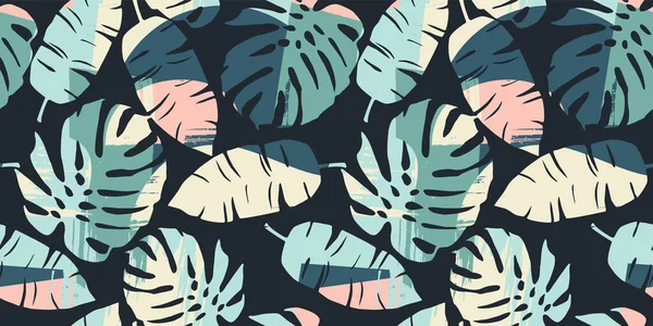 Padrão sem costura tropical com folhas abstratas. Design moderno para papel, capa, tecido, decoração de interiores e outros — Vetor de Stock