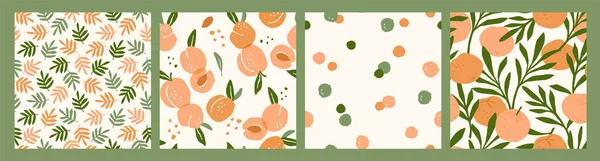 Abstrakt samling av sömlösa mönster med aprikoser och apelsiner. — Stock vektor