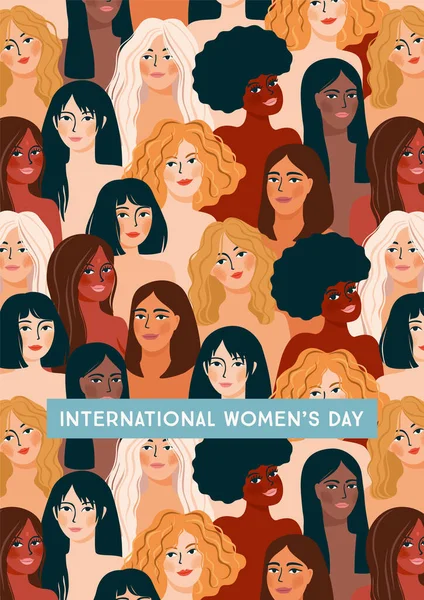 International Womens Day. Vector illustration with women different nationalities and cultures. — Stock Vector