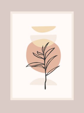 Soyut bitki ile çağdaş sanat baskısı. Çizgi çalışması. Modern vektör tasarımı