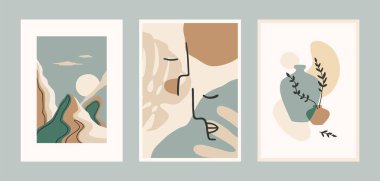 Bir dizi modern sanat baskısı. Çizgi çalışması. Modern vektör tasarımı