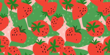 Strawberry ile vektörsüz desen. Moda el yapımı kumaşlar. Modern soyut tasarım