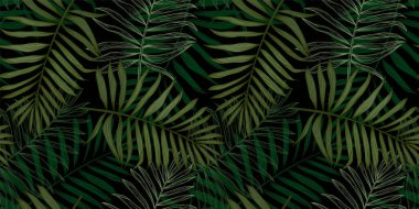 Palmiye yapraklı, tropik, pürüzsüz bir desen. Kağıt, kapak, kumaş, iç dekorasyon ve diğer şeyler için modern soyut tasarım