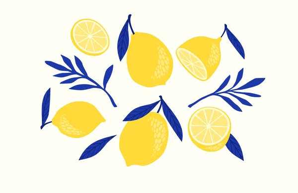 Ensemble de citrons dessinés. Agrumes, citrons, chaux. Illustration vectorielle. Éléments isolés — Image vectorielle