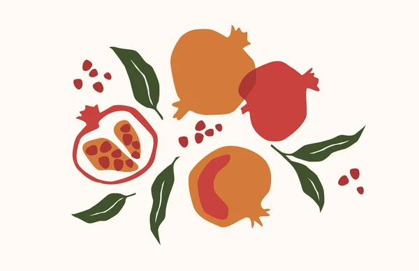 Set van getekende granaatappel, Vector illustratie. Geïsoleerde elementen — Stockvector