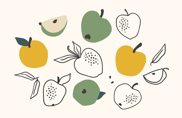 Set van getekende appels, Vector illustratie. Geïsoleerde elementen — Stockvector