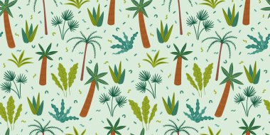 Soyut tropikal bitkilerle kusursuz desen. Vektör tasarımı