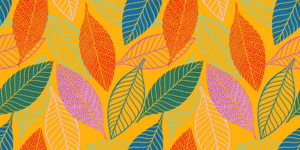 Lumineux motif sans couture drôle avec des feuilles abstraites. Conception vectorielle — Image vectorielle