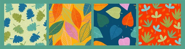 Ensemble de motifs lumineux et sans couture avec des feuilles abstraites. Conception vectorielle — Image vectorielle