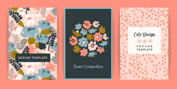 Set van vector bloemen ontwerp. Sjabloon voor kaart, poster, flyer, home decor en andere — Stockvector