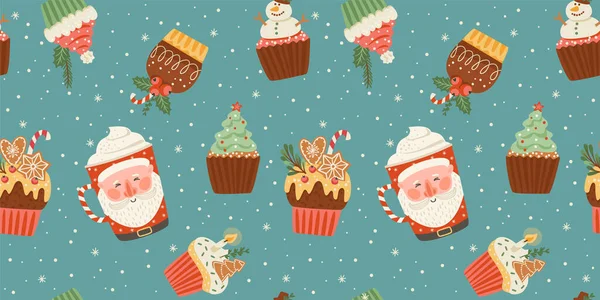 Karácsony és Boldog Új Évet zökkenőmentes minta karácsonyi édes és ital. A vektor tervezési mintája. — Stock Vector