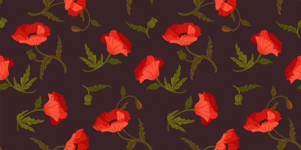 Motif floral sans couture avec des coquelicots. Conception vectorielle — Image vectorielle