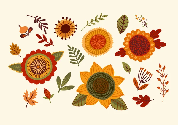 Conjunto de elementos de design floral. Ilustração vetorial. —  Vetores de Stock