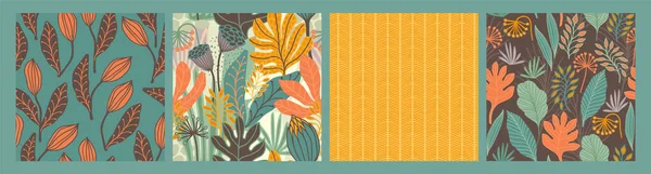 Conjunto de padrões sem costura com folhas abstratas. Design moderno — Vetor de Stock