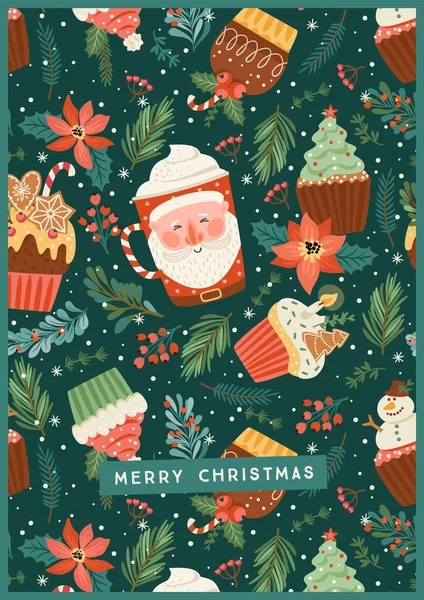 Jul och gott nytt år illustration med jul sött och dricka. — Stock vektor