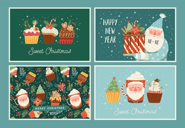 Set von Illustrationen für Weihnachten und ein glückliches neues Jahr. Vorlage: Vektordesign. — Stockvektor