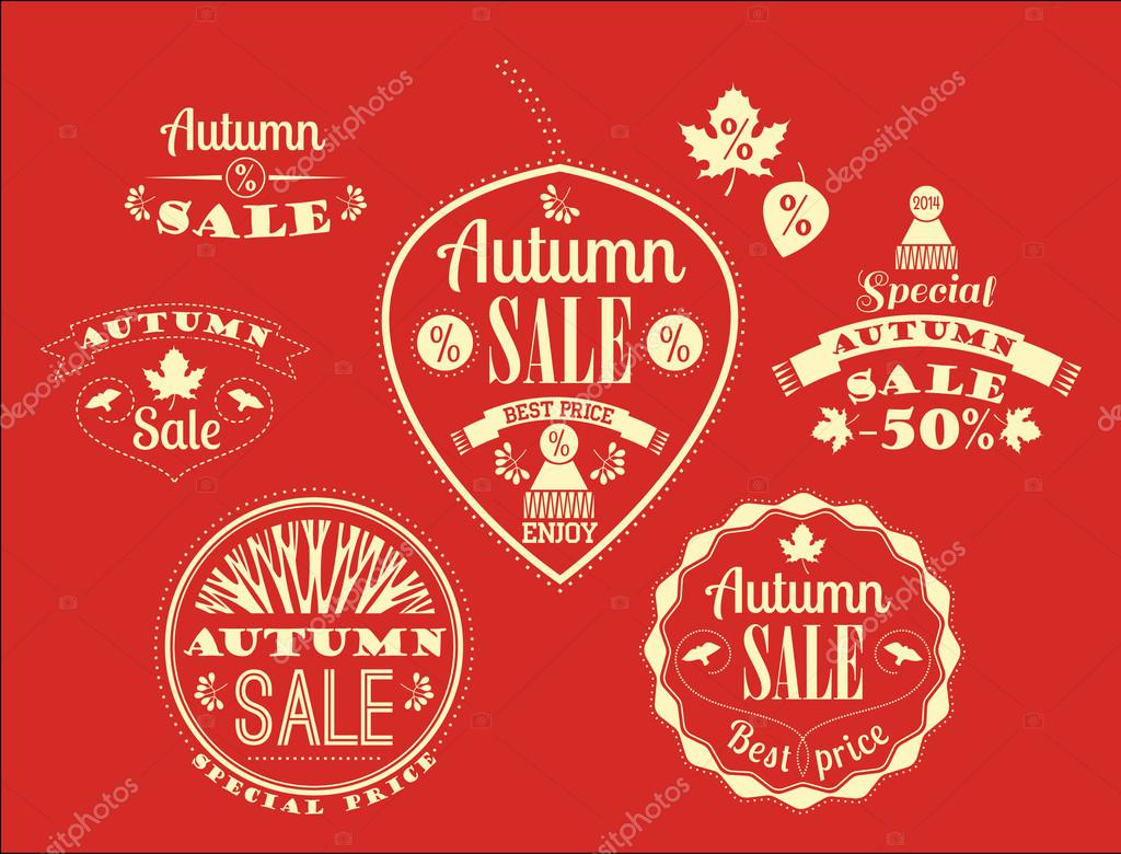 Set of Autumn Sale Labels and Signs With Retro Typography