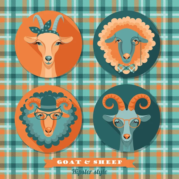 Ilustração vetorial de cabra e ovelha, símbolo de 2015. Hipster s —  Vetores de Stock