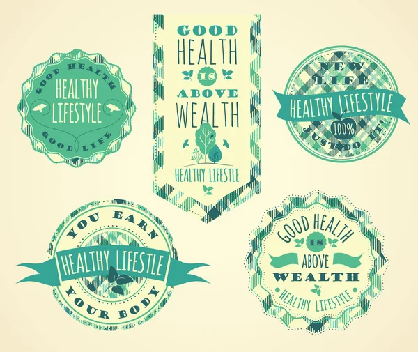 Etiketten und Schilder für einen gesunden Lebensstil — Stockvektor