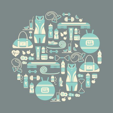 Fitness simgeleri arka planda yuvarlak şekil.