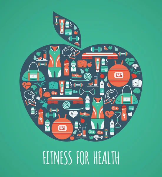 Iconos de fitness fondo en forma de manzana — Archivo Imágenes Vectoriales