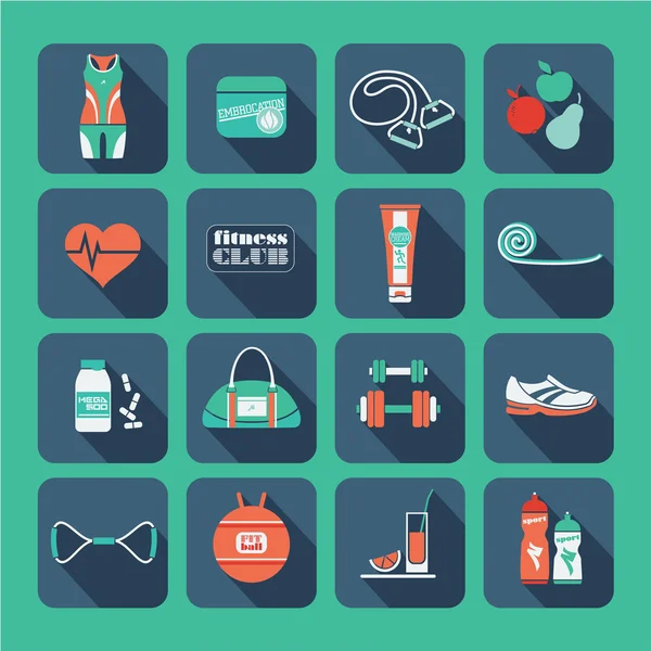 Conjunto de iconos de fitness. Diseño plano — Archivo Imágenes Vectoriales