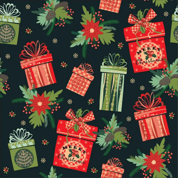 Vector illustration of Merry Christmas gifts. Seamless pattern. — Stock Vector