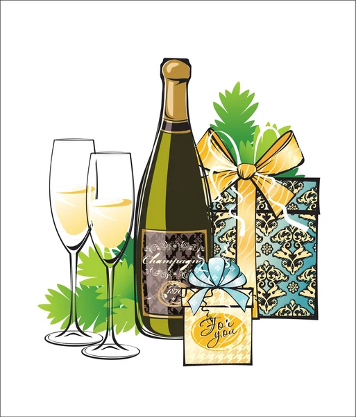 Boże Narodzenie ilustracja szampana — Wektor stockowy