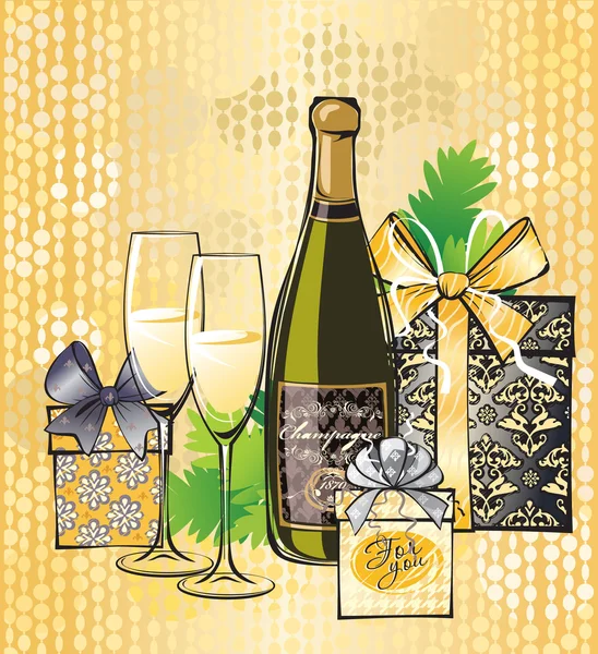 Christmas illustration of champagne — Stock Vector