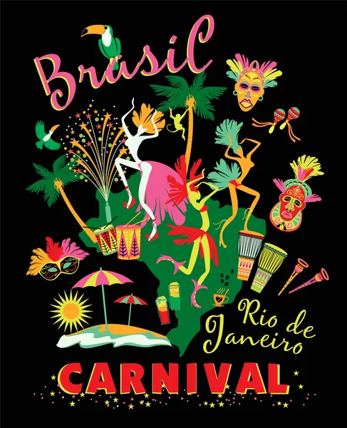 Ilustração vetorial do Carnaval Brasileiro . — Vetor de Stock