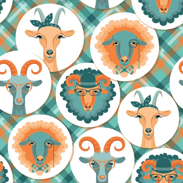 Vectorillustratie van geiten en schapen, symbool van 2015.Seamless p — Stockvector