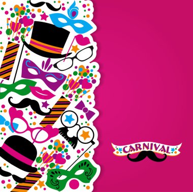 Karnaval simgeler ve nesnelerle kutlama Festival arka plan.