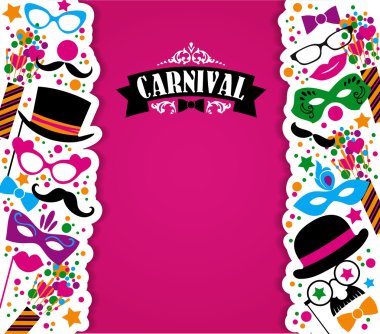 Karnaval simgeler ve nesnelerle kutlama Festival arka plan.