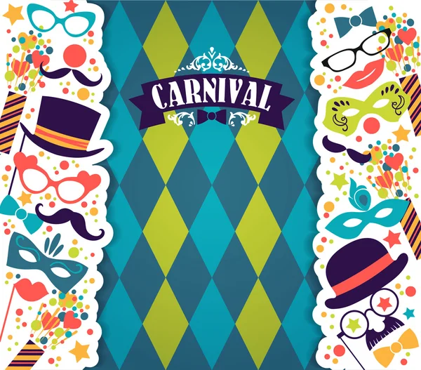 Viering feestelijke achtergrond met carnaval pictogrammen en objecten. — Stockvector