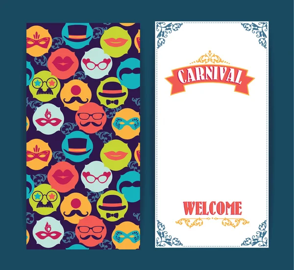 Viering feestelijke folder met carnaval pictogrammen en objecten. — Stockvector