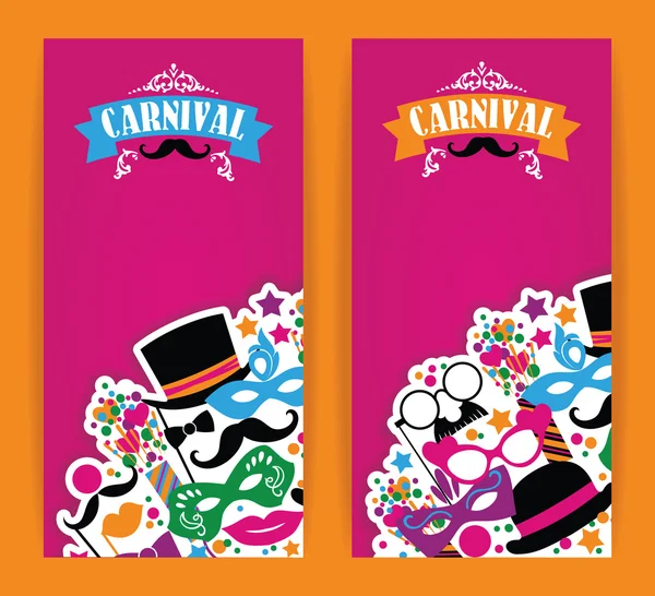 Celebration festive flyer with carnival icons and objects. — Stock Vector