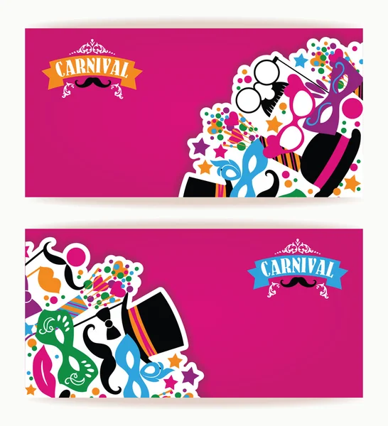 Viering feestelijke folder met carnaval pictogrammen en objecten. — Stockvector