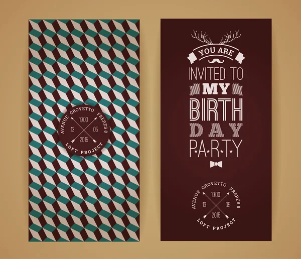 Mutlu doğum günü davetiyesi, vintage retro arka plan ile geometr