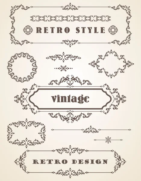 Conjunto de marcos y bordes retro vintage . — Vector de stock