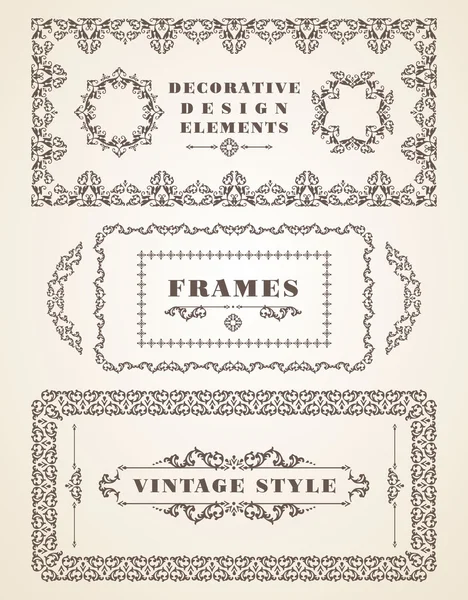 Reihe von Retro-Vintage-Rahmen und Rahmen. — Stockvektor