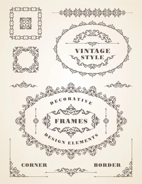 Conjunto de marcos y bordes retro vintage . — Archivo Imágenes Vectoriales