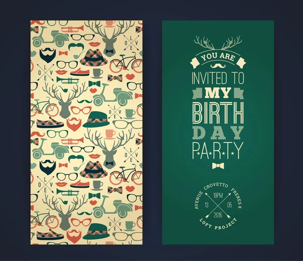 Mutlu doğum günü davetiyesi, vintage retro arka plan hipster ile