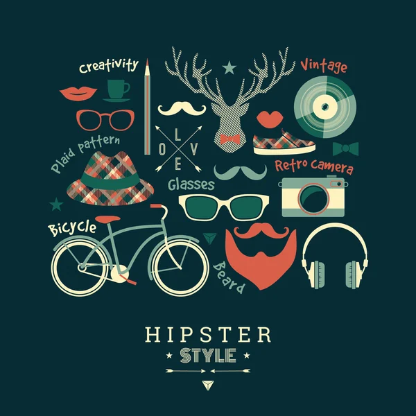 Flat design vector illustration of hipster style. — Stock Vector