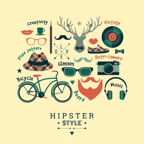 Flat design vector illustration of hipster style. — Stock Vector