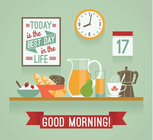 Vector modern flat design illustration of breakfast. Good mornin Stock Vector