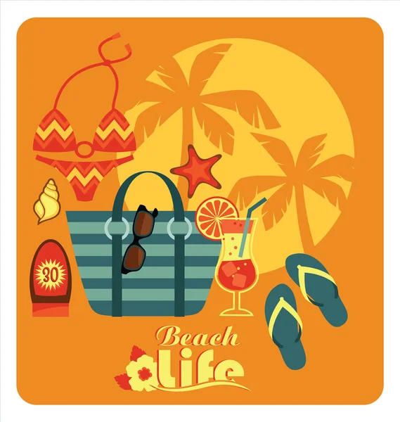 Ilustración vectorial de vacaciones de playa tradicionales . — Vector de stock