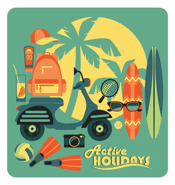 Ilustración vectorial de vacaciones de verano activas . — Archivo Imágenes Vectoriales