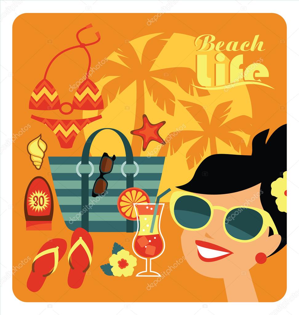 Vector illustration of traditional beach holidays.