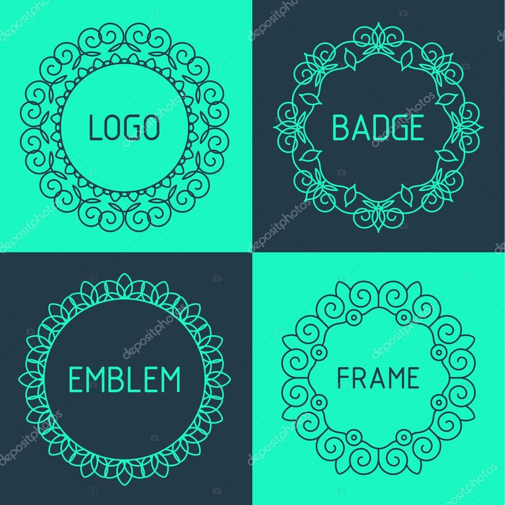 Vector outline frames and badges. Elements design templates for logo, emblems and monogram